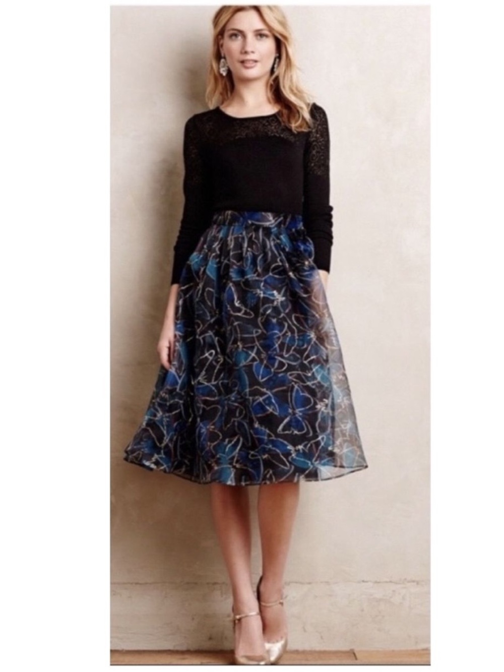 NEW Moulinette Soeurs Shimmer Monarch Organza Midi Skirt, Size 0